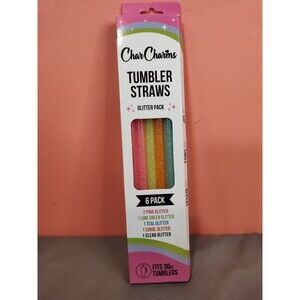 CharCharms Tumbler Straws 6 Pack Glitter Multicolor